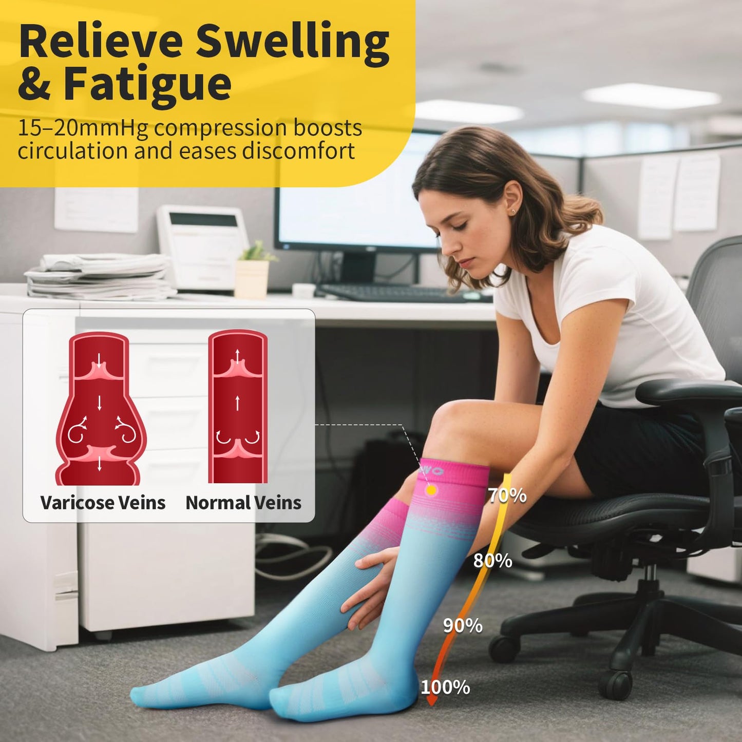 CAMBIVO Compression Socks Women 15-20 mmHg Graduated - 3 Pairs
