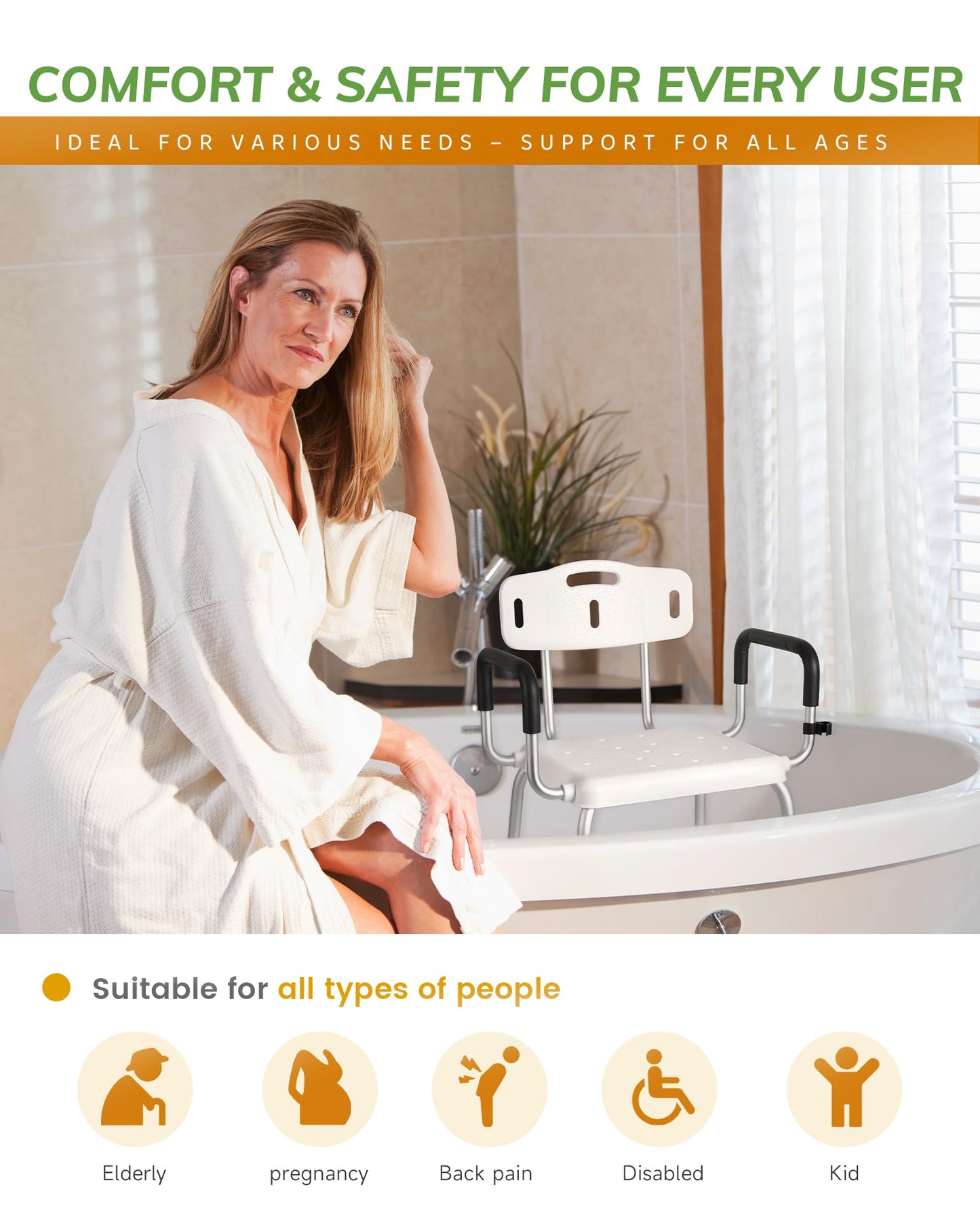 Stabase Heavy Duty With Arms 180kg Capacity Shower Chair
