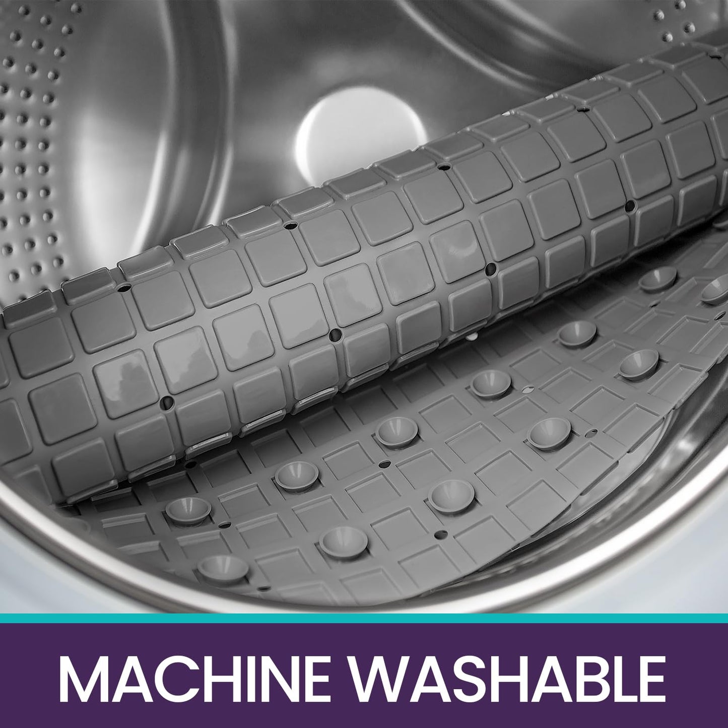DEXI Bath Tub Shower Mat Non-Slip Extra Long Bathtub Mats, Suction Cups, Drain Holes, Machine Washable Bathroom Bathmat, 40 x 100 cm, Grey Check