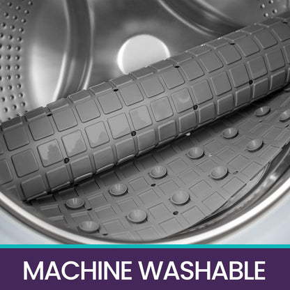 DEXI Bath Tub Shower Mat Non-Slip Extra Long Bathtub Mats, Suction Cups, Drain Holes, Machine Washable Bathroom Bathmat, 40 x 100 cm, Grey Check