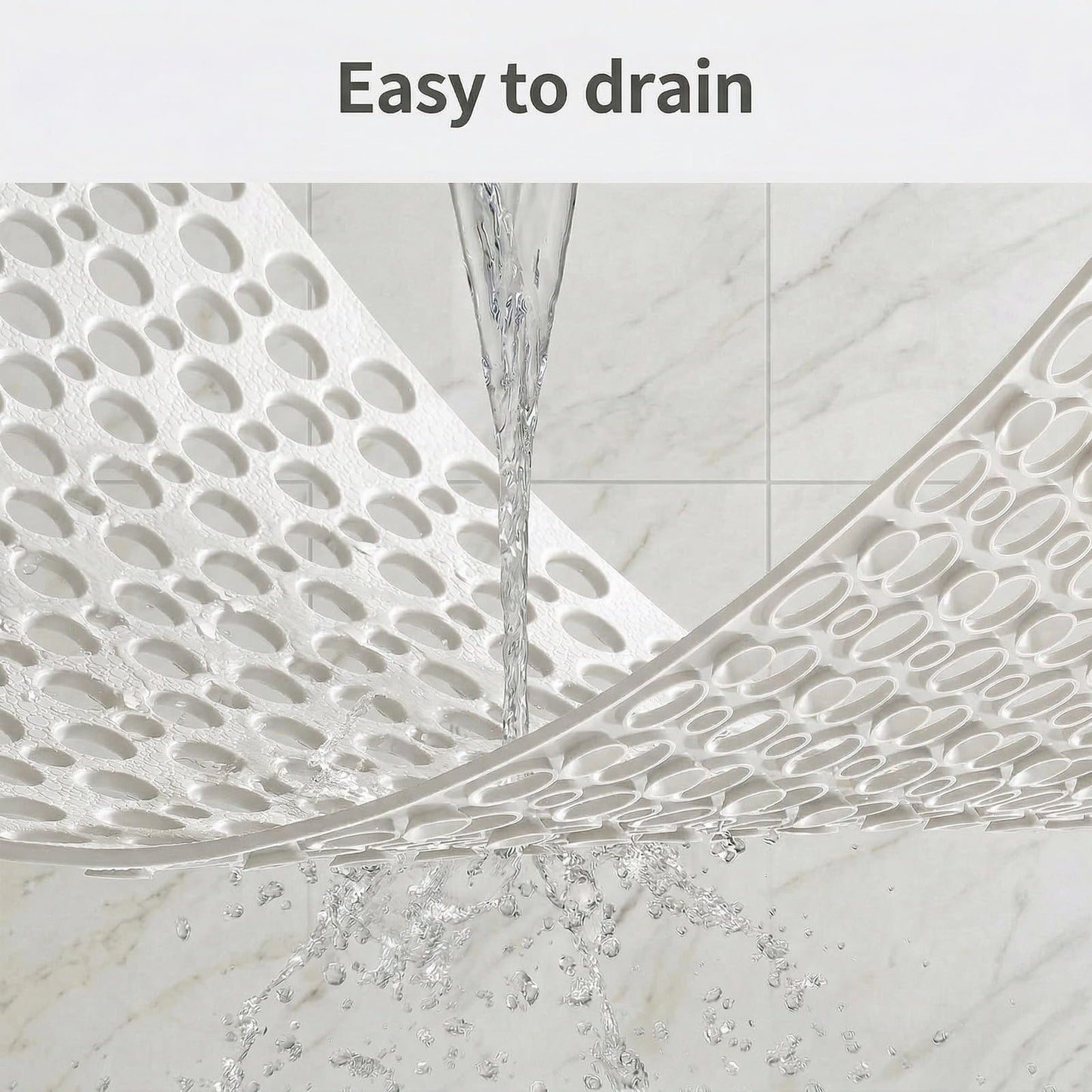 Nonslip Bath Tub Shower Mat with Suction Cups, Extra Long Bathtub Mat for Kids, Soft TPE Bath Mat, Bathtub Bathroom Mats, Machine Washable (White, 40 x 88cm)