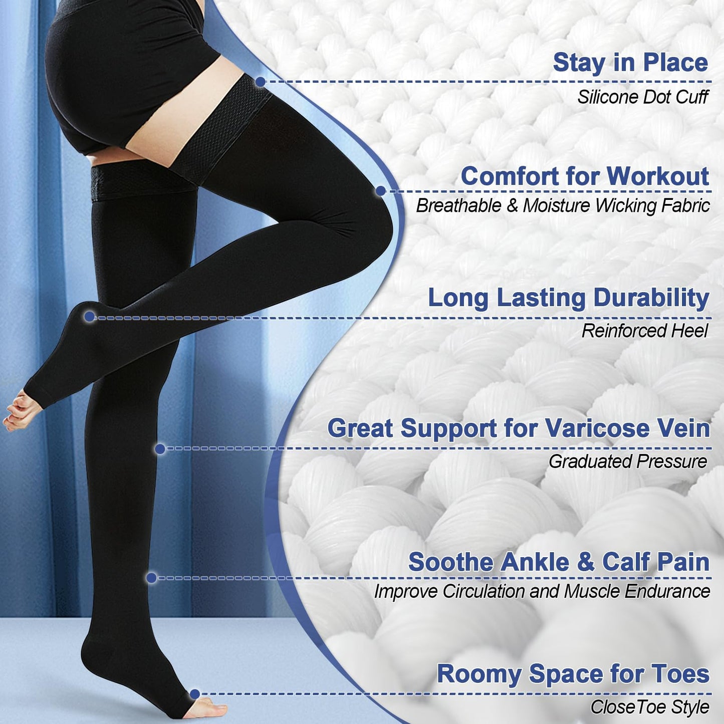 beister Open Toe Thigh High Compression Socks 20-30 mmHg - Unisex - 1 Pair