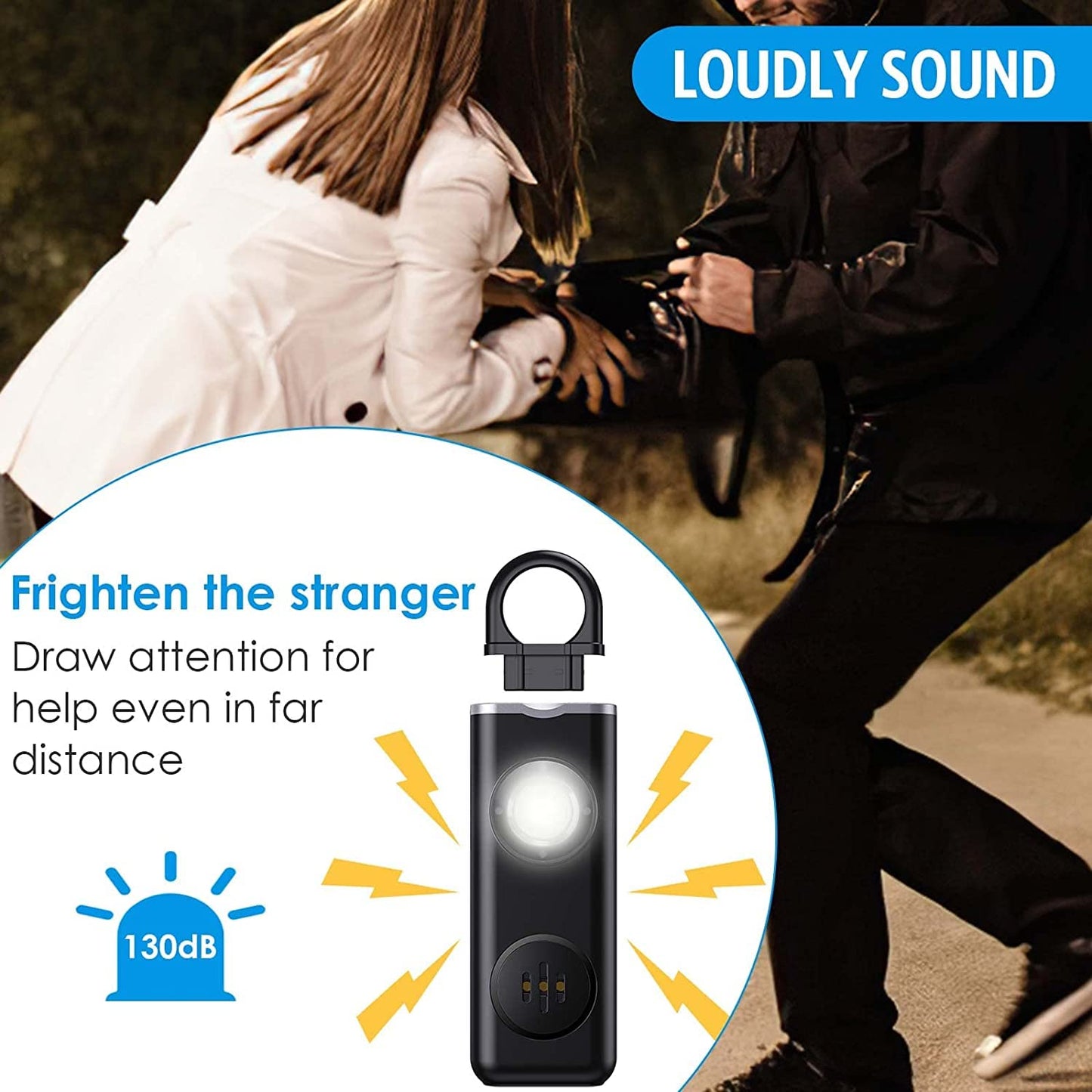 AMIR Personal Alarm Keychain for Women Safety - Loud 130 dB Siren with Strobe Light and Carabiner - Helps Women, Children, Men, Seniors, Elderly Emergency Call