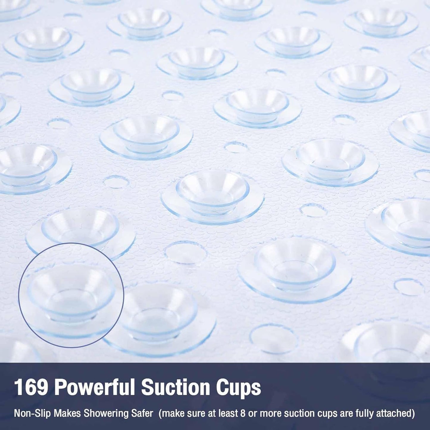 Mumoo Bear Square Shower Mat Non Slip Anti Mould - 53 x 53cm/21 x 21inch Anti Slip Shower Mat with Suction Cup, Antibacterial Rubber Bathtub Mat with Drain Holes, Machine Washable -Clear White