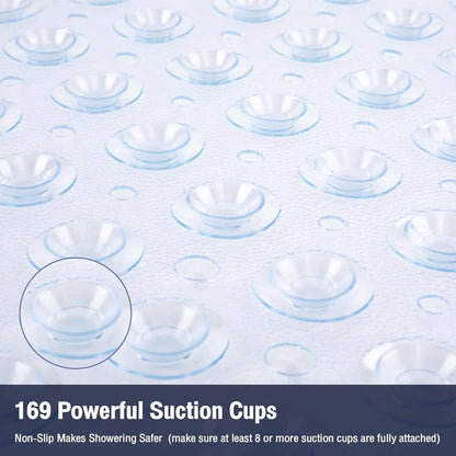 Mumoo Bear Square Shower Mat Non Slip Anti Mould - 53 x 53cm/21 x 21inch Anti Slip Shower Mat with Suction Cup, Antibacterial Rubber Bathtub Mat with Drain Holes, Machine Washable -Clear White