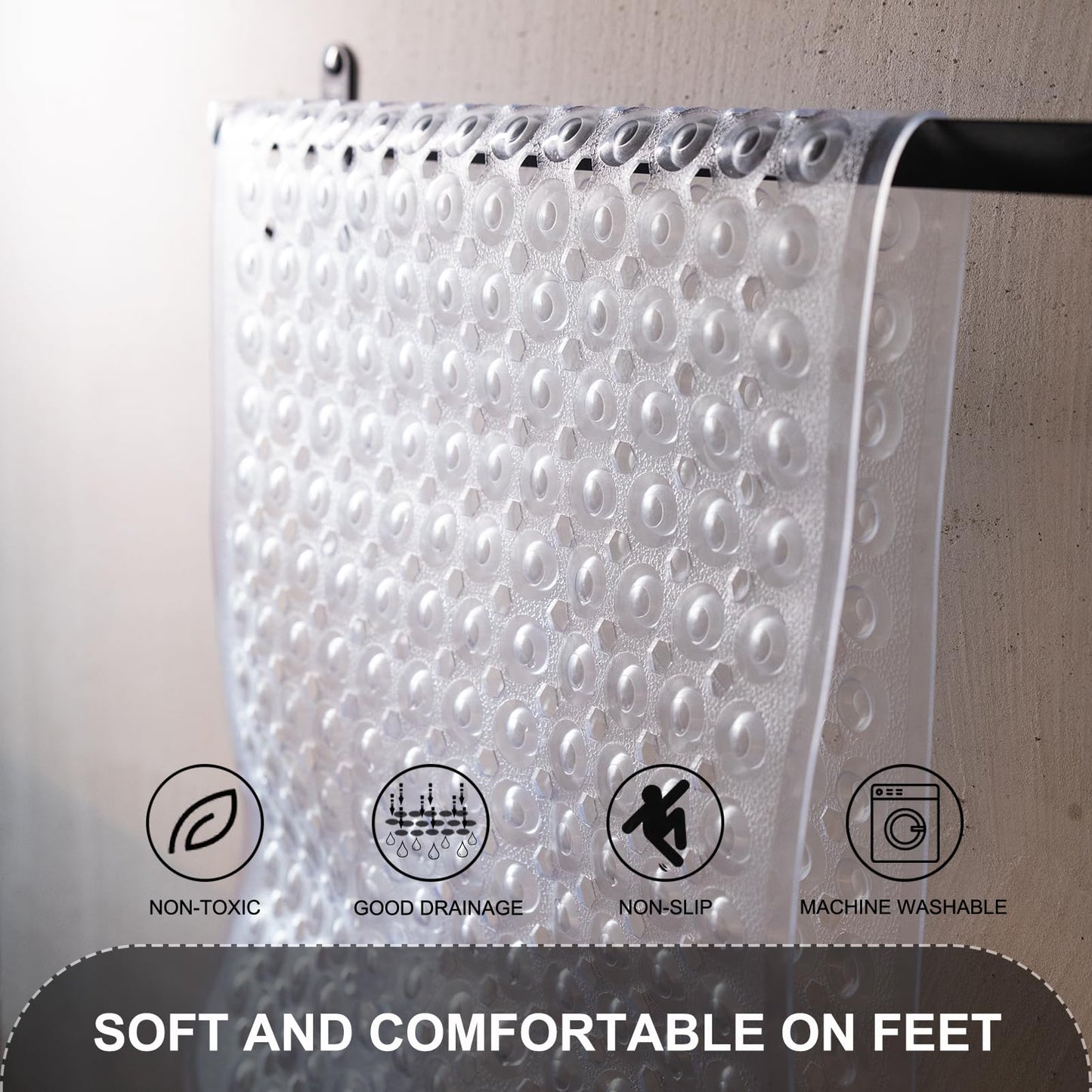 TEESHLY Non-Slip Machine Washable 40x16Inch Bathtub Mat - Clear