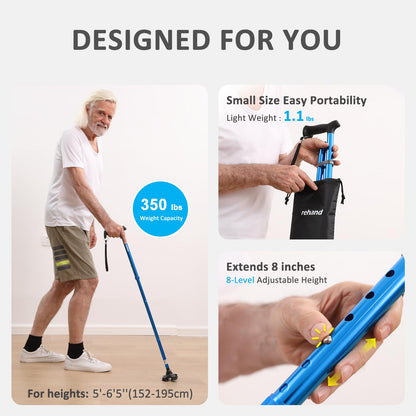 rehand Foldable Adjustable Lightweight Walking Stick