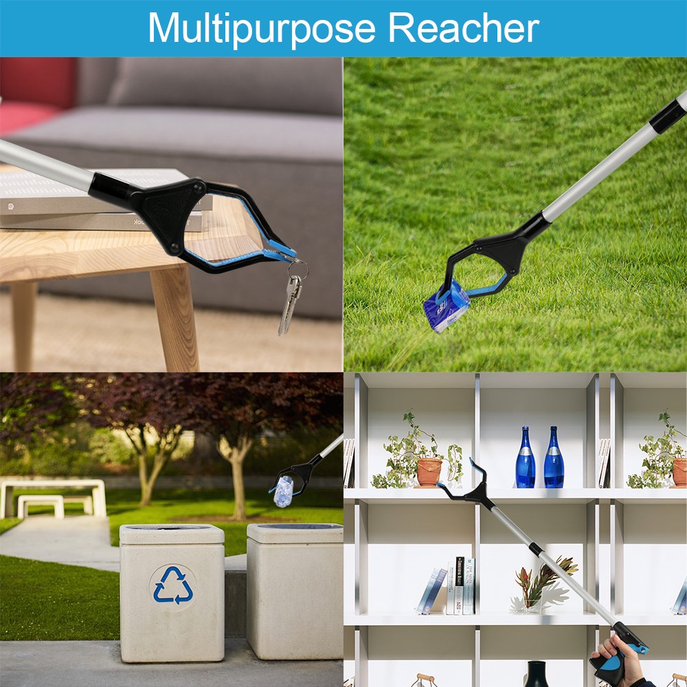 Reacher Grabber Tool, 32" Foldable Grabbers for Elderly, Lightweight Extra Long Handy Trash Claw Grabber, Reaching Assist Tool for Trash Pick Up, Nabber, Litter Picker, Arm Extension (Orange) (Blue1)