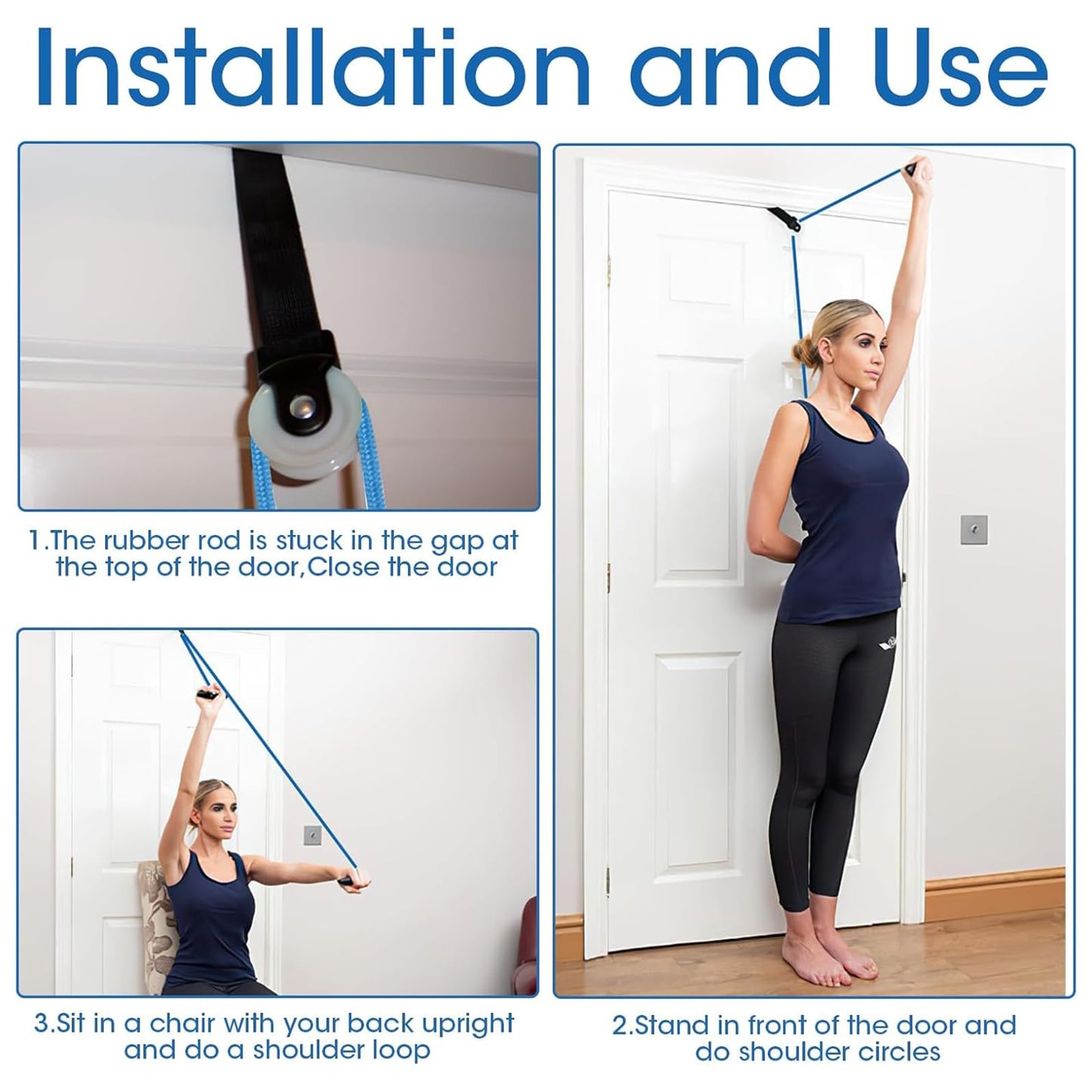 Shoulder Pulley Over the Door, Shoulder Exercise Pulley Physiotherapy for Shoulder Rehab, Rotator Cuff Exerciser, Arm Rehabilitation Exercise for Injury Rehab, Stretching, Recovery (Blue)