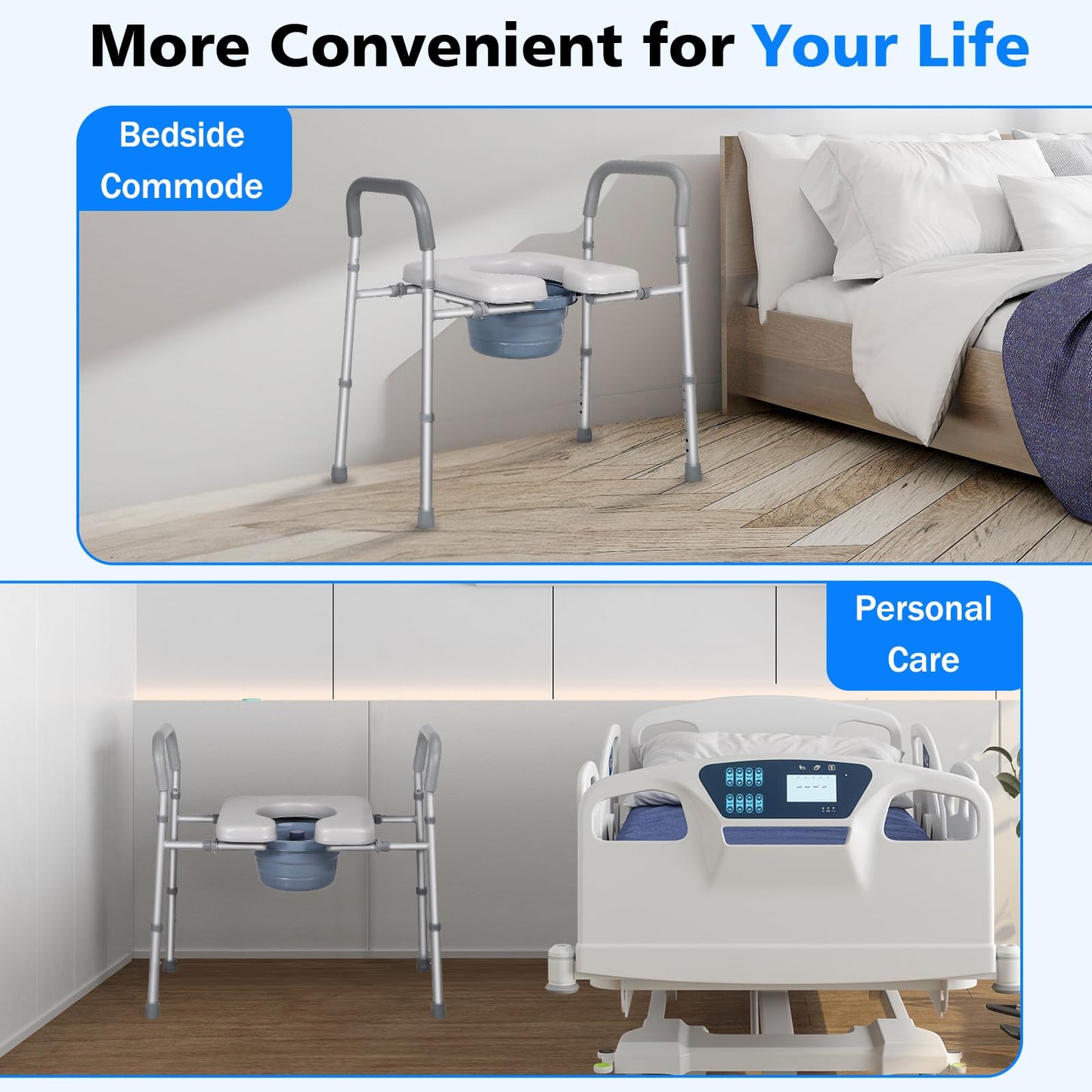 Width & Height Adjustable Raised Toilet Seat with Handles, Multi-Use Toilet Seat Risers for Seniors, Elevated Toilet Riser with Handles (with Bucket)