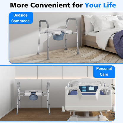 Width & Height Adjustable Raised Toilet Seat with Handles, Multi-Use Toilet Seat Risers for Seniors, Elevated Toilet Riser with Handles (with Bucket)