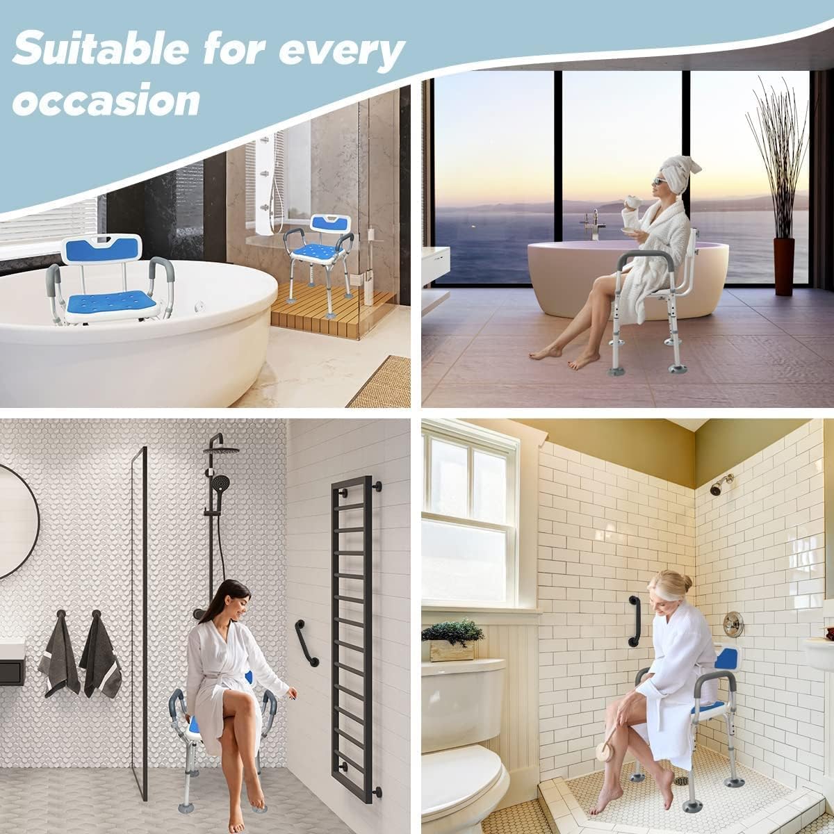 Joliling Adjustable Aluminium Anti-Slip Shower Chair