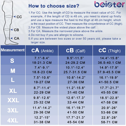 beister Open Toe Thigh High Compression Socks 20-30 mmHg - Unisex - 1 Pair