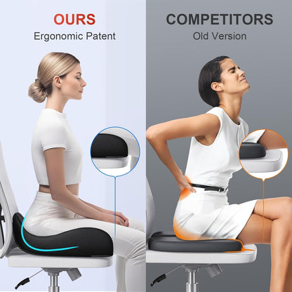 Benazcap Seat Cushion, Ergonomic Coccyx Cushion for Office and Car Chair, Sciatica Pain Relief, Memory Foam Seat Cushion with Washable Cover, Lumbar Support Cushion for Long Sitting