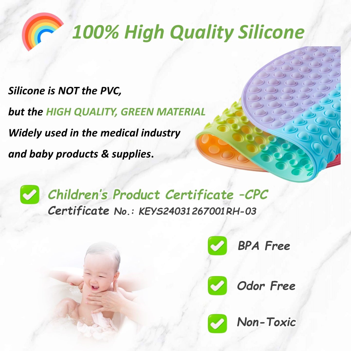 joiyota Silicone Non-Slip 27x15Inches Baby Bath Mat