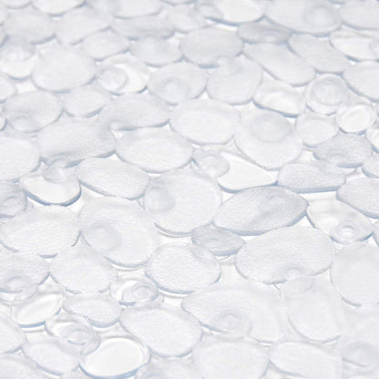 WELTRXE Pebbles Bath Mat Clear Non-Slip Bathtub Mat with Suction Cups, Drain Holes for Bathroom Showers, Tub, Machine Washable, BPA, Latex Free Safe Shower Mats, Oval 27 x 14 Inch