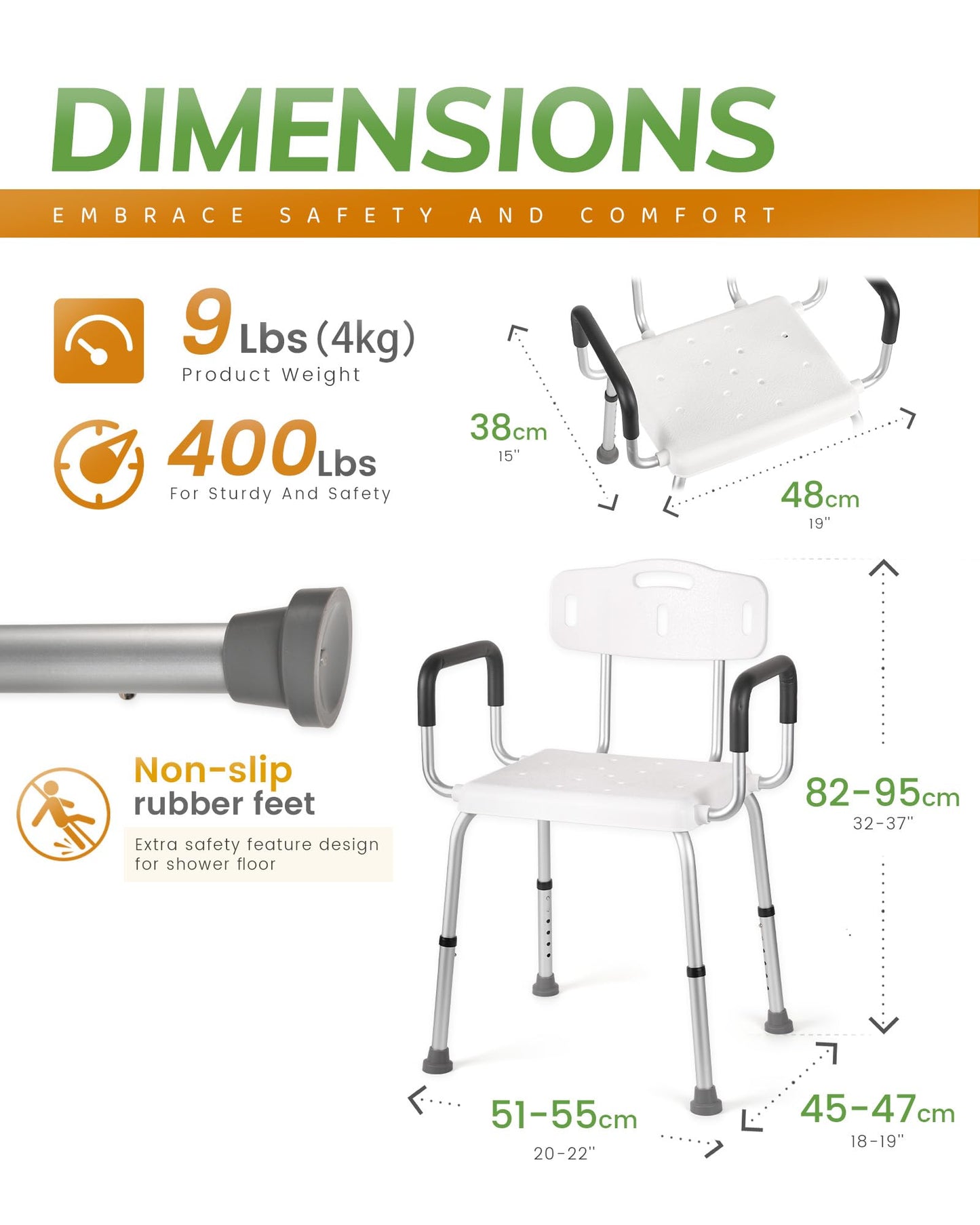 Stabase Heavy Duty With Arms 180kg Capacity Shower Chair