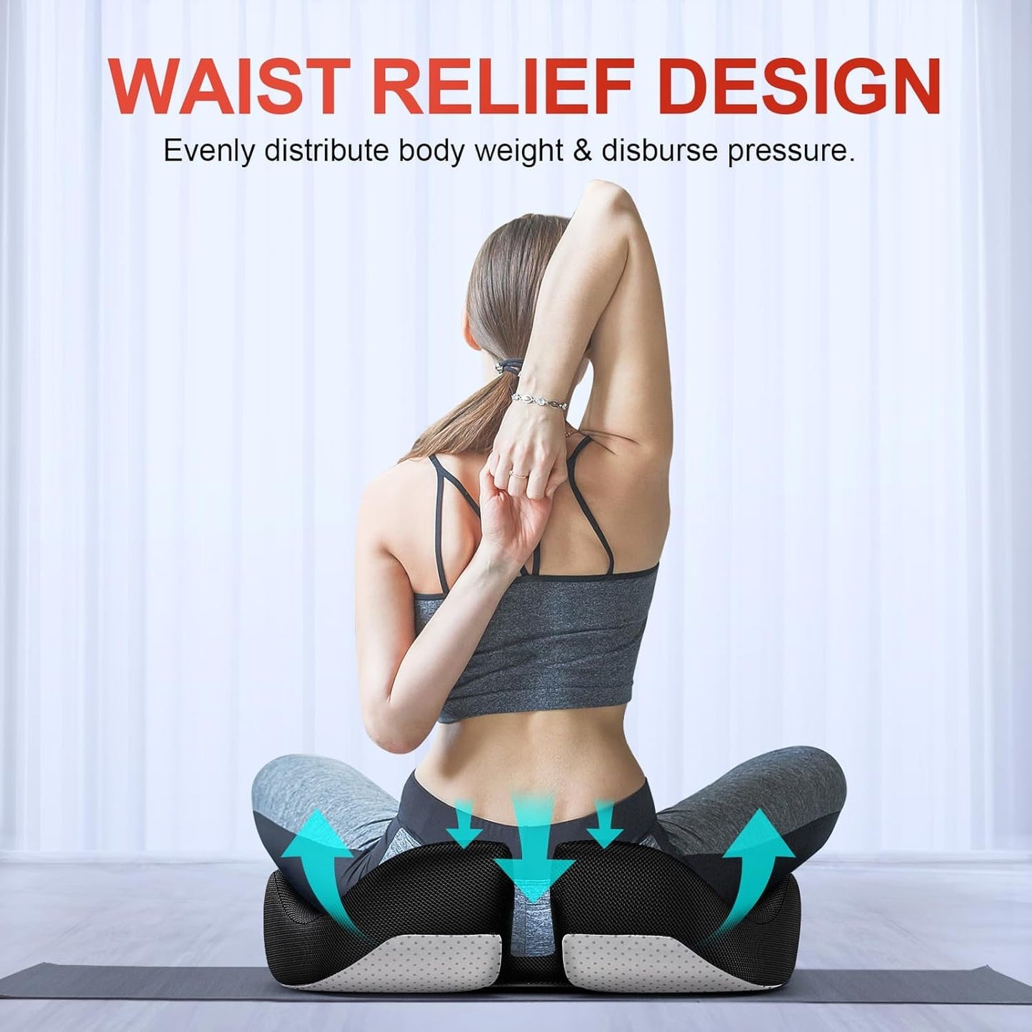 Benazcap Seat Cushion, Ergonomic Coccyx Cushion for Office and Car Chair, Sciatica Pain Relief, Memory Foam Seat Cushion with Washable Cover, Lumbar Support Cushion for Long Sitting