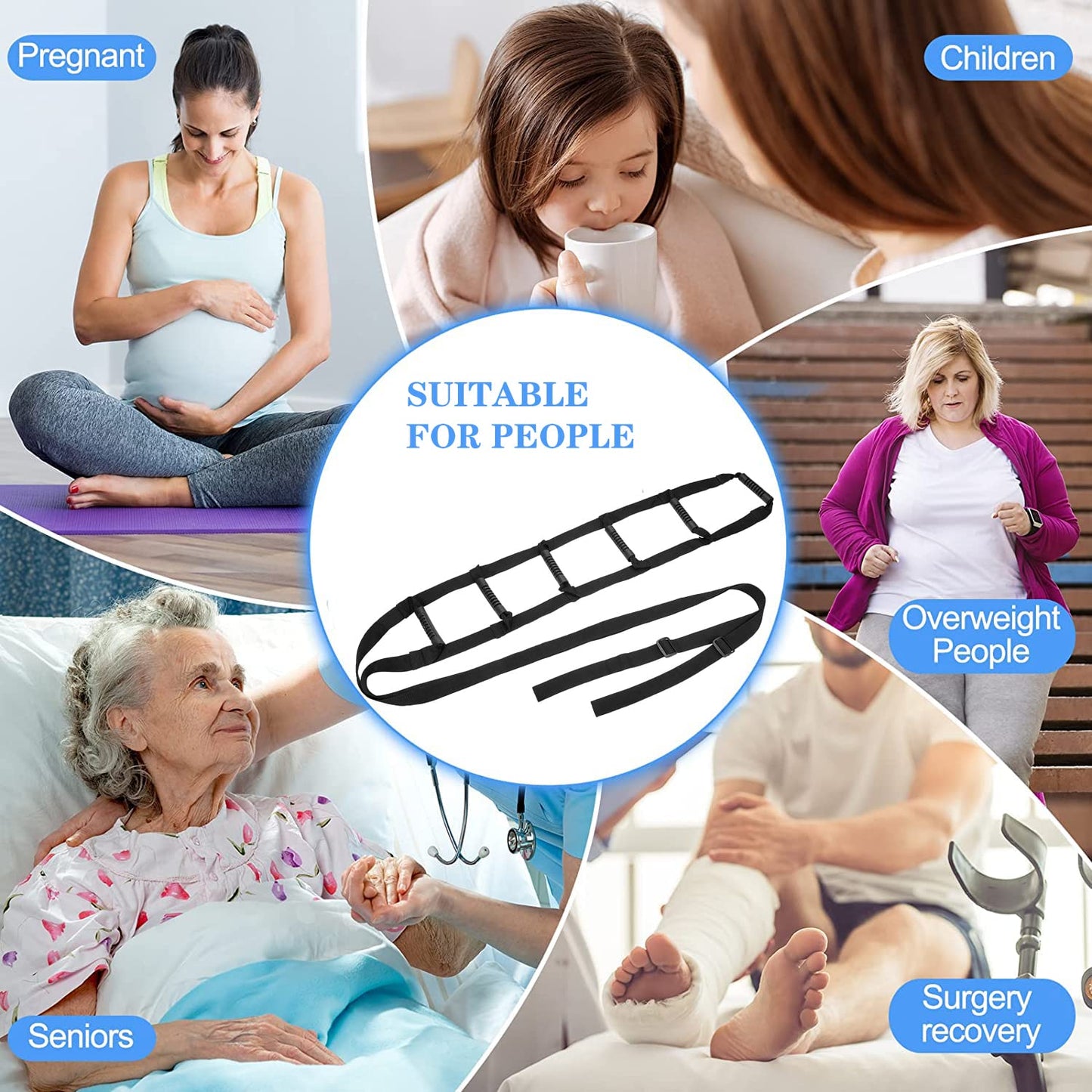 Pull Up Assist Bed Ladder,Bed Ladder Assist with Handle Strap,Sit Up Helper Bed Assistance for Elderly, Senior, Injury Recovery Patient, Pregnant, Handicap