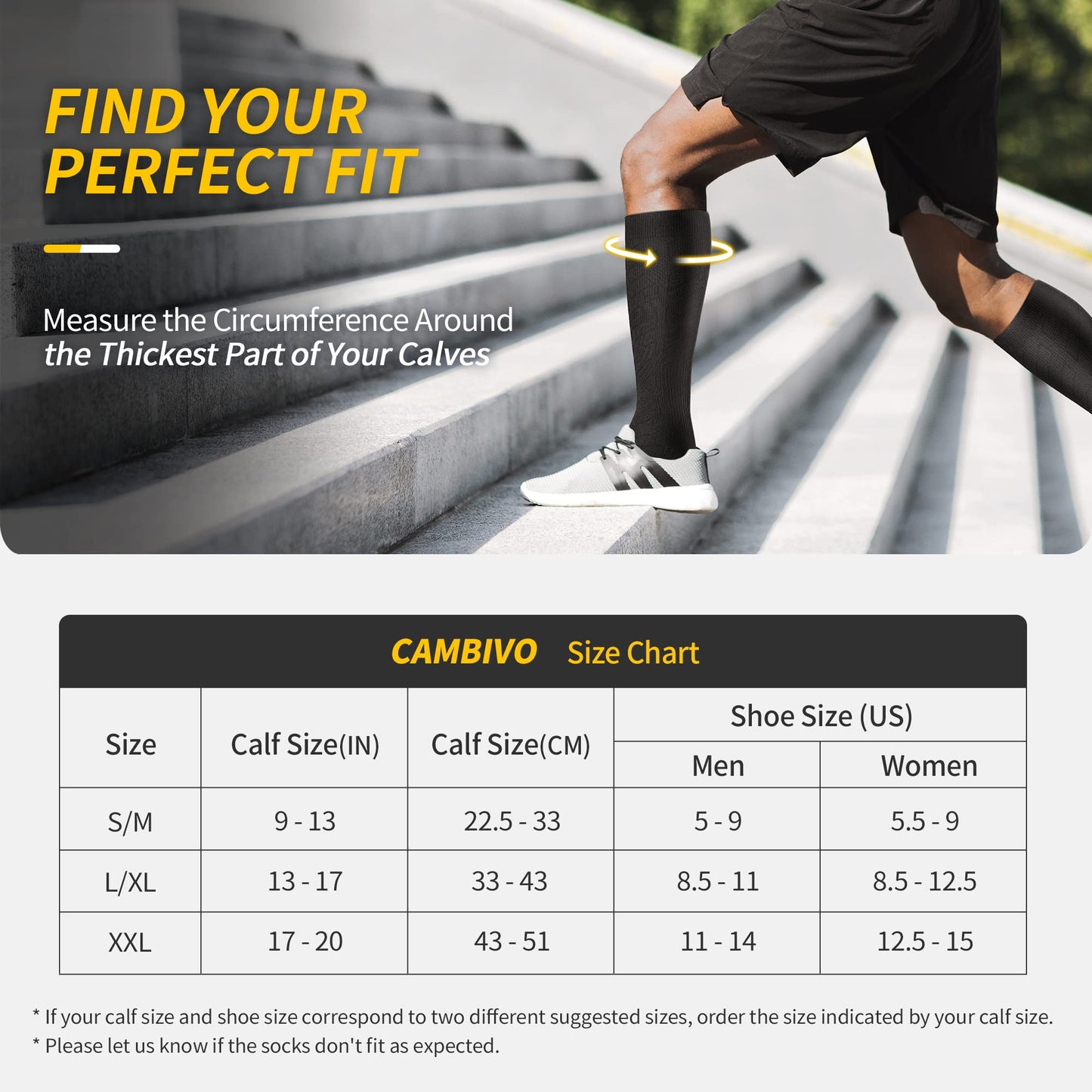 CAMBIVO Compression Socks 20-30 mmHg Graduated - Unisex - 3 Pairs