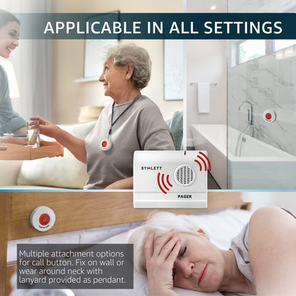 Caregiver Pager 3 Wireless Nurse Call Buttons for Elderly Monitoring SOS Alert System Portable Alarm Call Bell for Nursing Home Care Seniors Patients Emergency