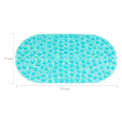 WELTRXE Pebbles Bath Mat Oval Non-Slip Bathtub Mat with Suction Cups, Drain Holes for Bathroom Showers, Tub, Machine Washable, BPA, Latex Free Safe Shower Mats, 27 x 14 Inch, Teal