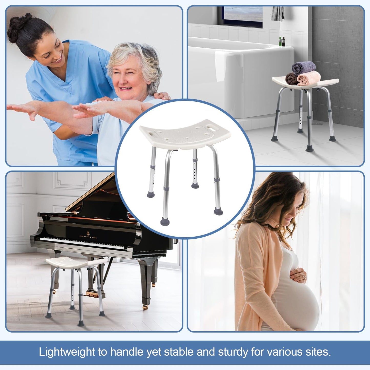 Ez2care Adjustable Non-Slip Shower Chair for Elderly & Disabled