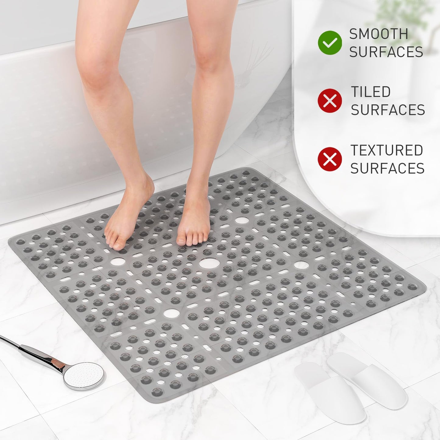 XIYUNTE Non-Slip Anti-Mould Machine Washable 70x70cm Shower Mat - Grey