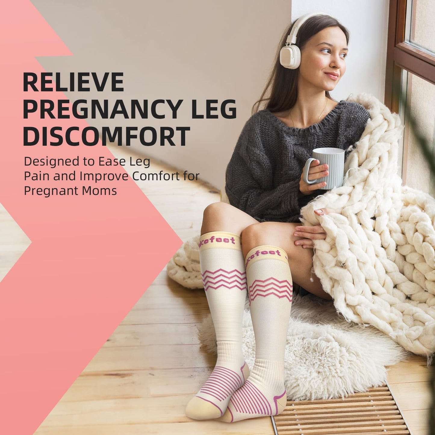 Wakefeet Maternity Compression Socks 15-20 mmHg Anti-Slip - Women - 2 Pairs