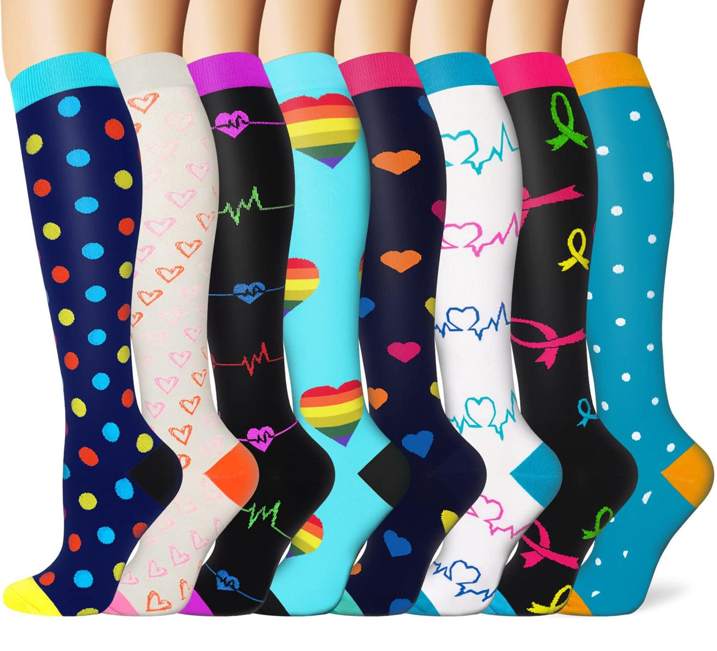 CHARMKING Compression Socks 15-20 mmHg Athletic - Unisex - 8 Pairs