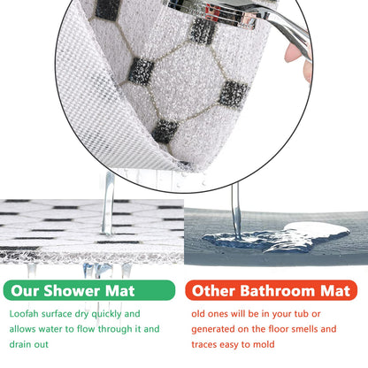 Shower Mat Non Slip Anti-Mildew: 60x60 cm Square Shower Mats with Drain Holes - Soft PVC Loofah Bathtub Mat for Kids and Elderly - Quick Drying Bath Matt for Shower Stall