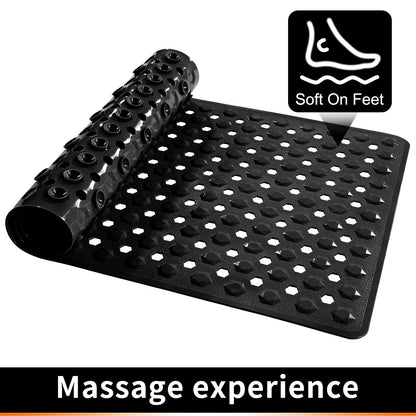 Bath Mat - Large Non Slip Bathtub & Shower Mat with Drain Hole and Suction Cups, Soft on Feet, Machine Washable, Easy Dry (Black, 88 * 40CM)