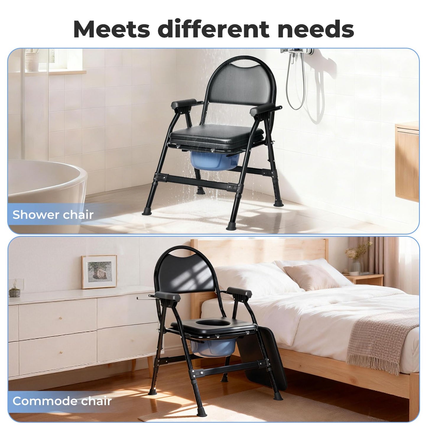 Levede Folding Adjustable with Toilet Bowl Commode Chair