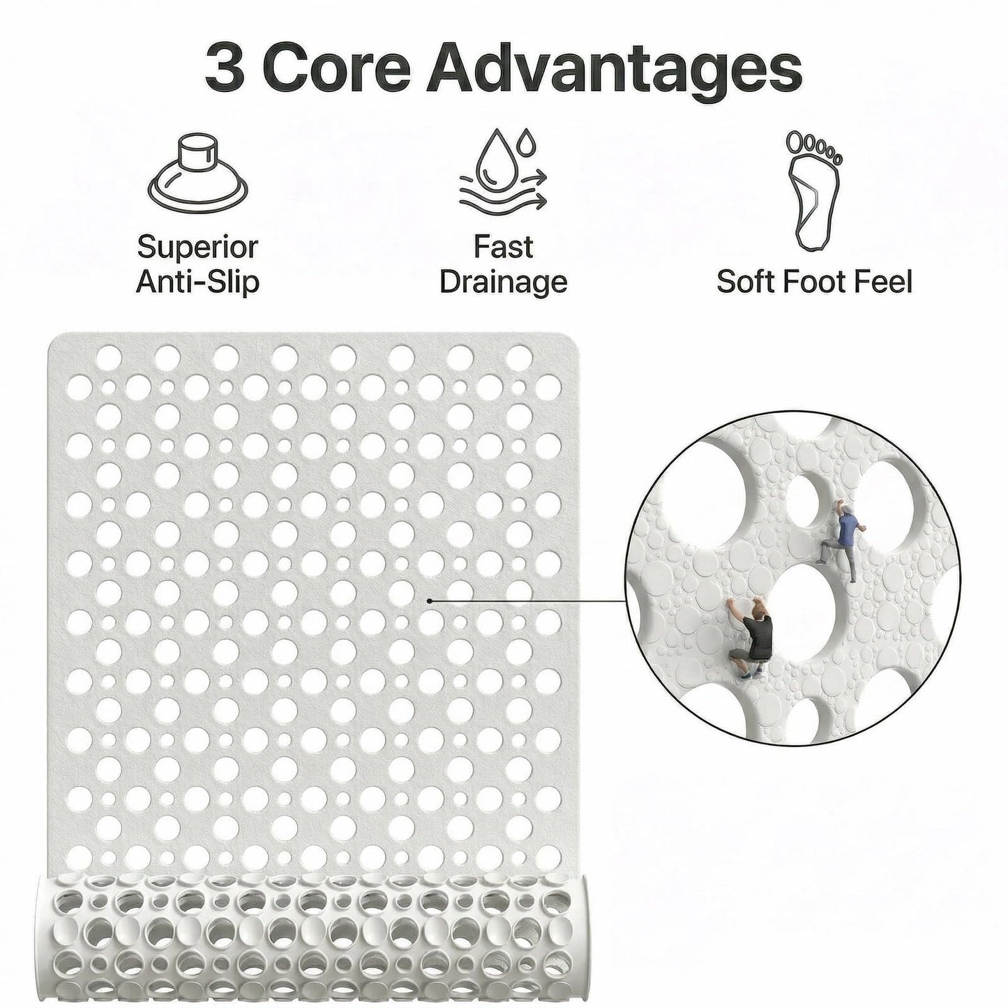 Nonslip Bath Tub Shower Mat with Suction Cups, Extra Long Bathtub Mat for Kids, Soft TPE Bath Mat, Bathtub Bathroom Mats, Machine Washable (White, 40 x 88cm)