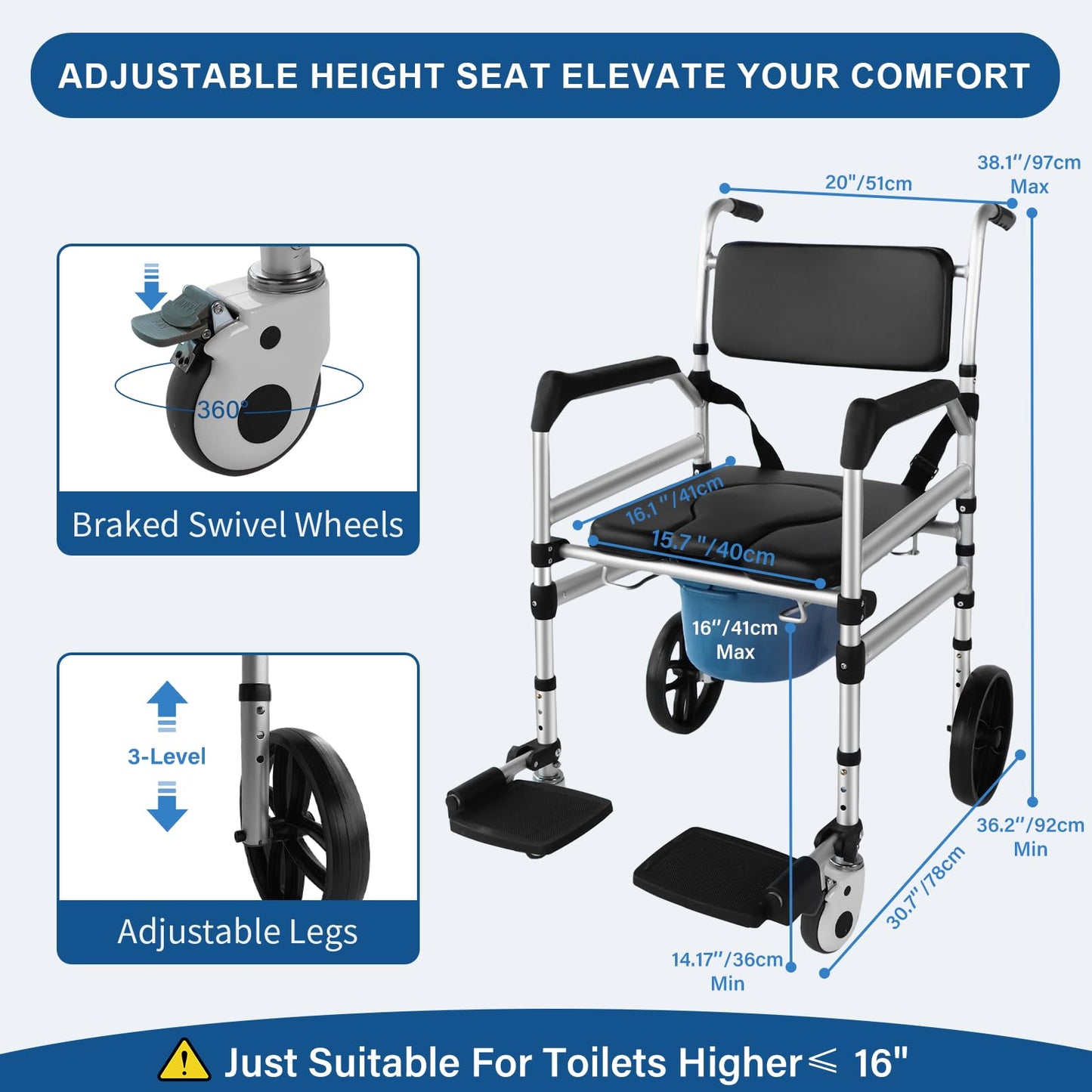 Eosprim Rolling Folding Lightweight Shower Wheelchair