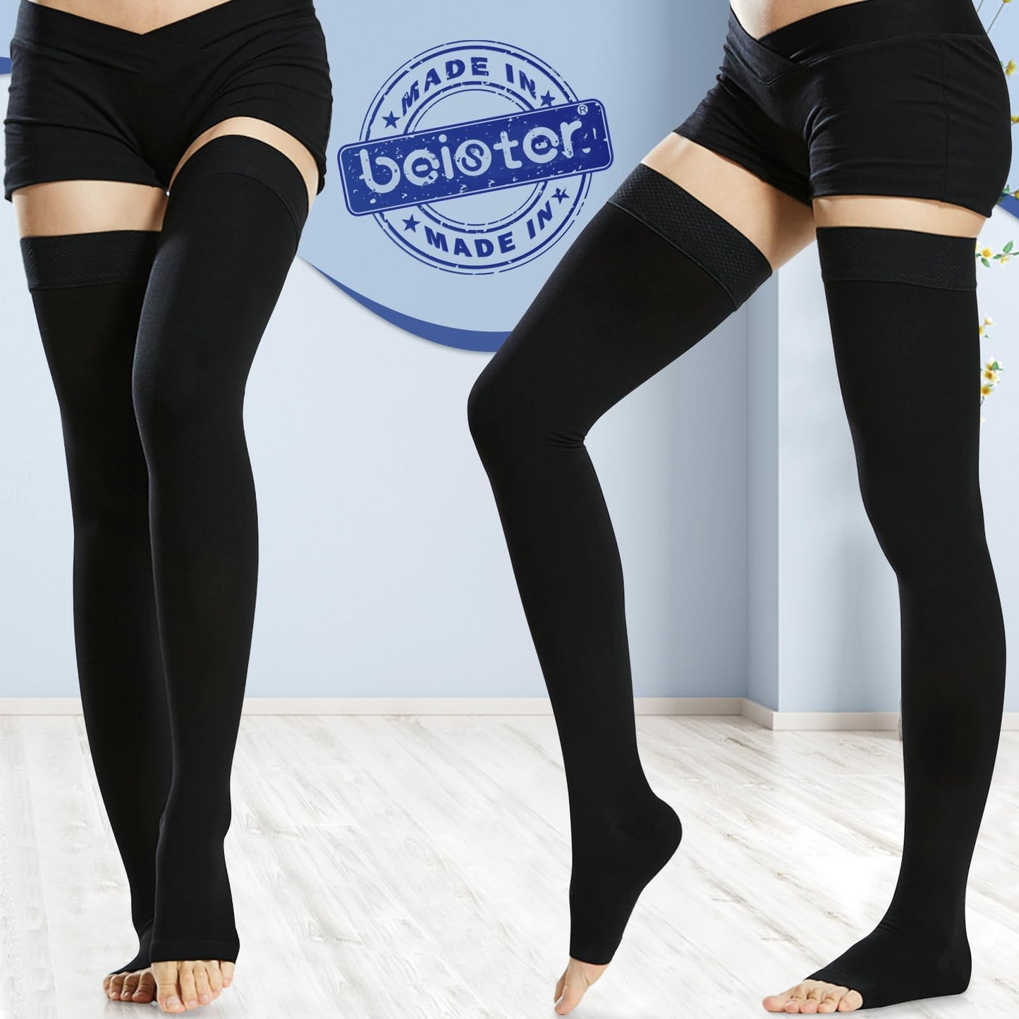 beister Open Toe Thigh High Compression Socks 20-30 mmHg - Unisex - 1 Pair