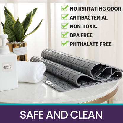 DEXI Bath Tub Shower Mat Non-Slip Extra Long Bathtub Mats, Suction Cups, Drain Holes, Machine Washable Bathroom Bathmat, 40 x 100 cm, Grey Check