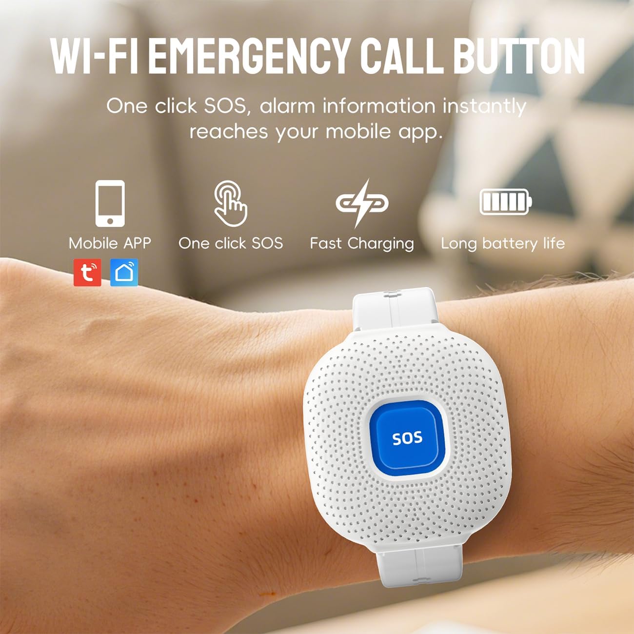 UanTii Waterproof Smart SOS Bracelet Tuya WiFi Emergency Alert SOS Watch for Elderly Fall Alarm SOS Call Panic Button