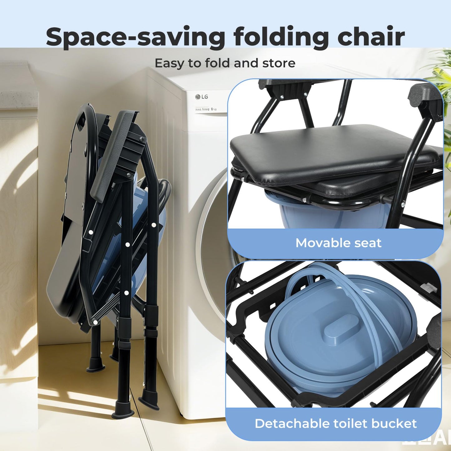 Levede Folding Adjustable with Toilet Bowl Commode Chair
