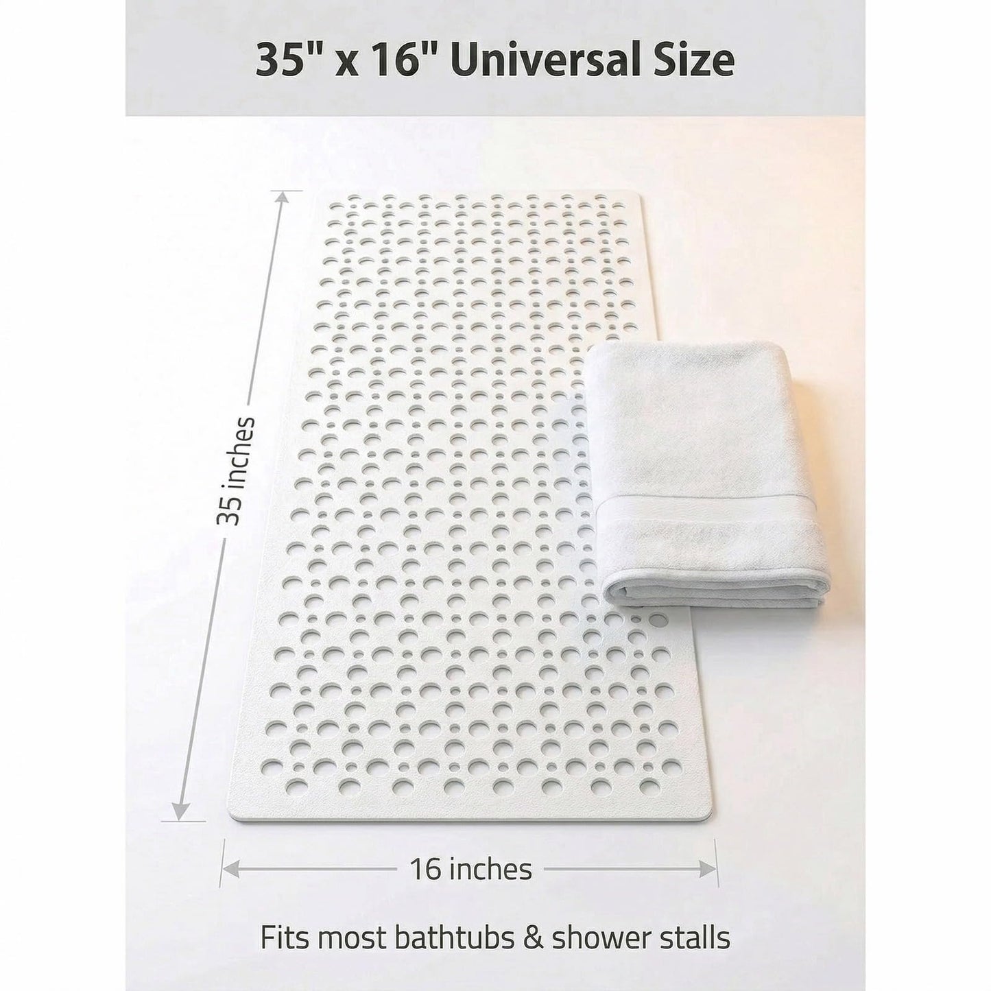 Nonslip Bath Tub Shower Mat with Suction Cups, Extra Long Bathtub Mat for Kids, Soft TPE Bath Mat, Bathtub Bathroom Mats, Machine Washable (White, 40 x 88cm)