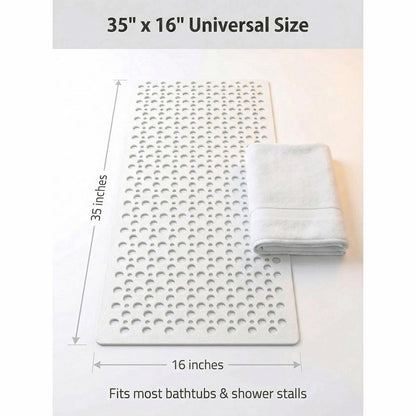 Nonslip Bath Tub Shower Mat with Suction Cups, Extra Long Bathtub Mat for Kids, Soft TPE Bath Mat, Bathtub Bathroom Mats, Machine Washable (White, 40 x 88cm)