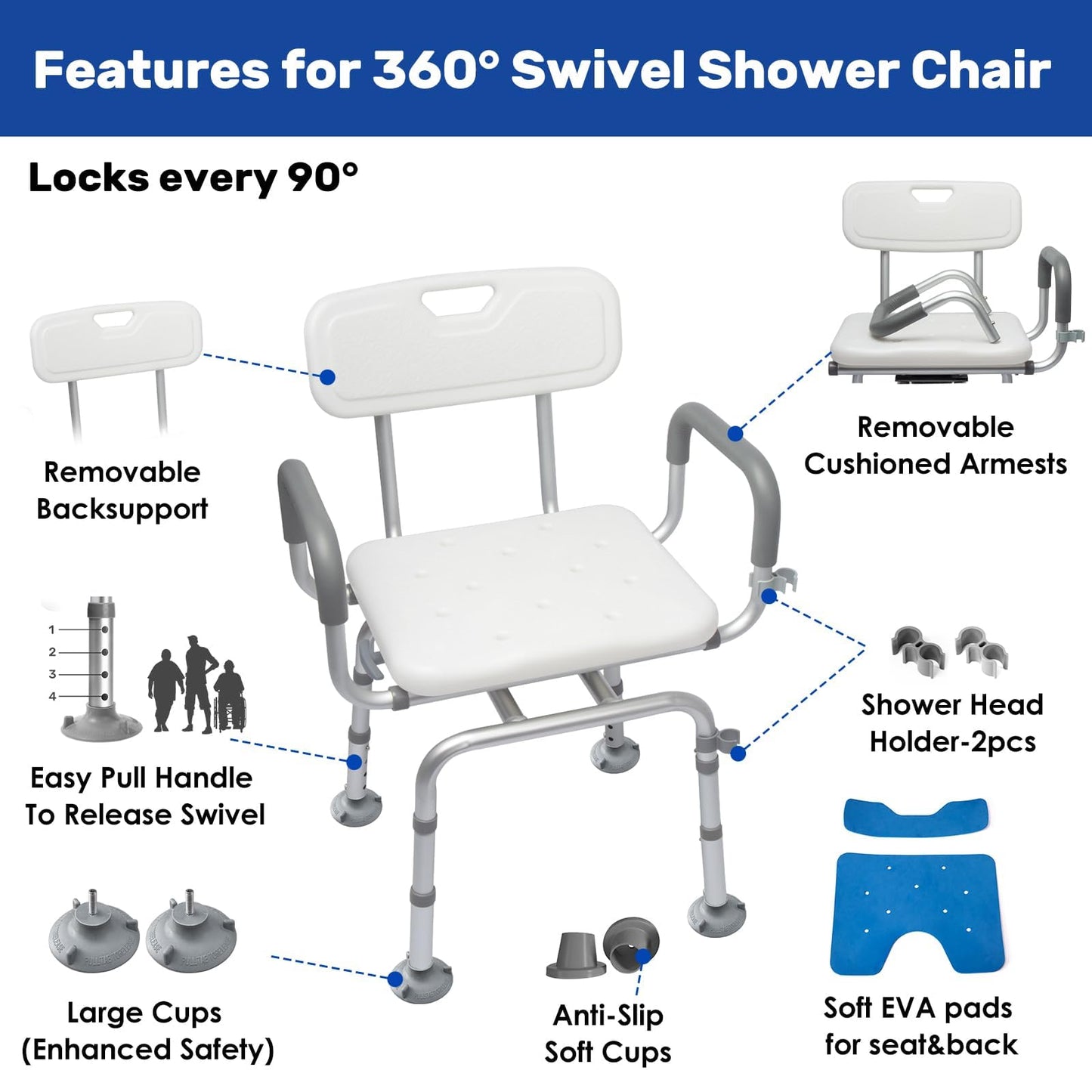 RYUUSEI 360 Swivel With Arms & Back 250kg Shower Chair