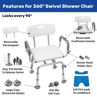RYUUSEI 360 Swivel With Arms & Back 250kg Shower Chair