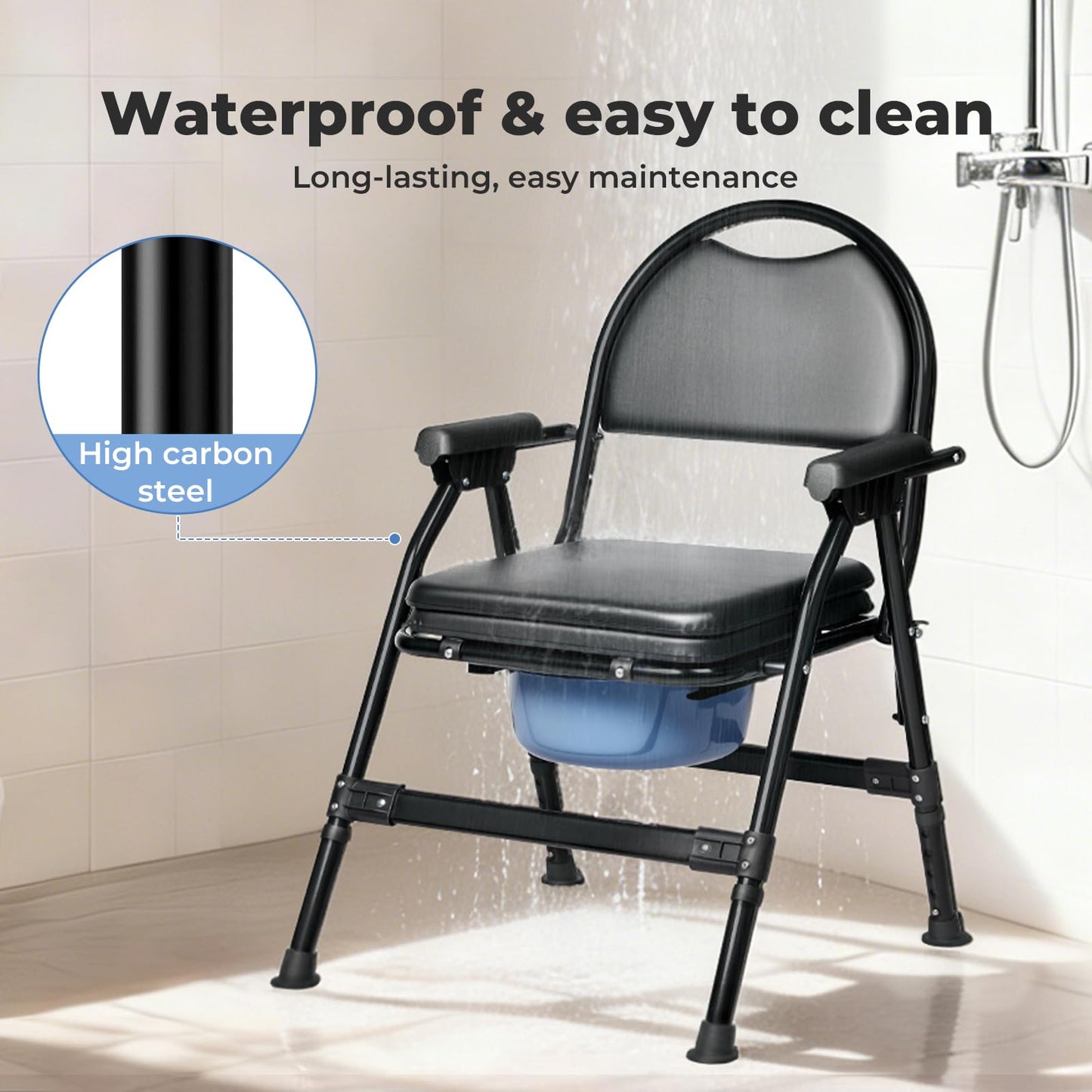Levede Folding Adjustable with Toilet Bowl Commode Chair