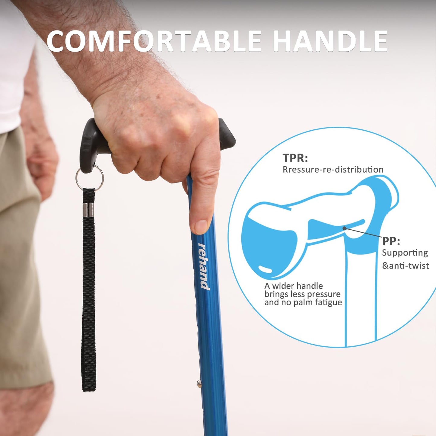 rehand Foldable Adjustable Lightweight Walking Stick