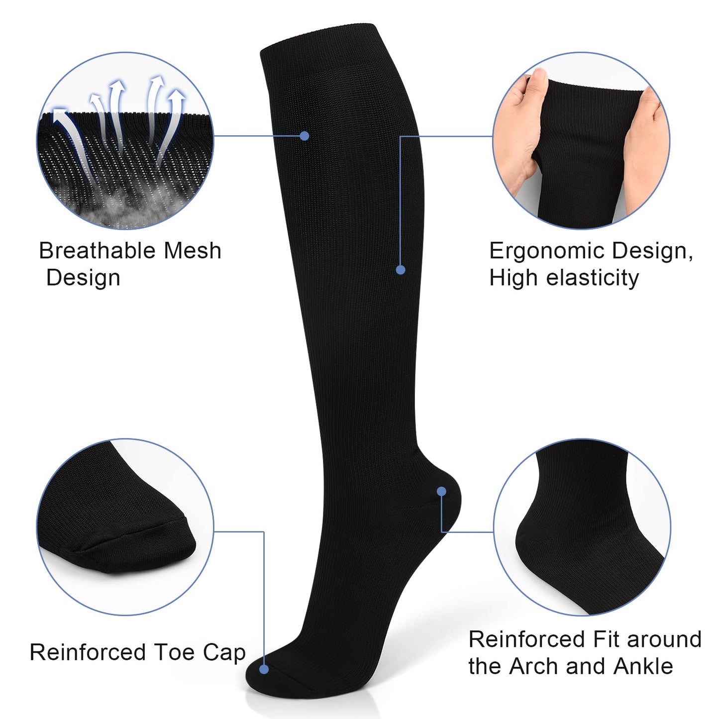 WAESRY Compression Socks 15-20 mmHg Nylon - Unisex - 3 Pairs