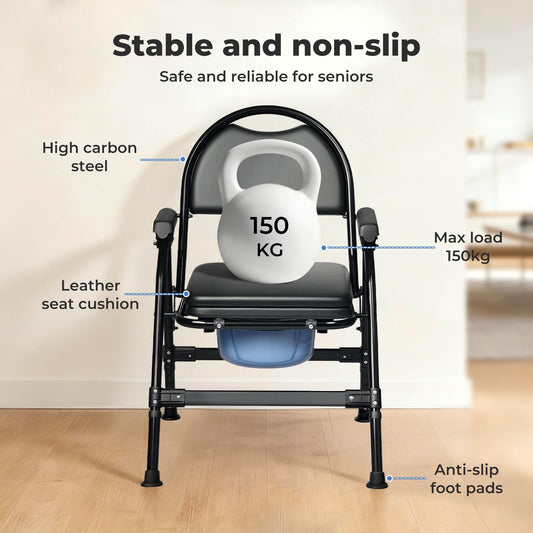 Levede Folding Adjustable with Toilet Bowl Commode Chair