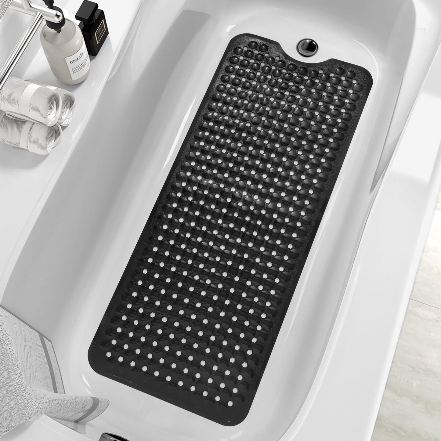 MOONFLY Non-Slip Suction Cup 40x16 Inches Bathtub Mat - Black