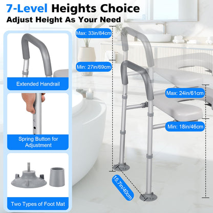 Width & Height Adjustable Raised Toilet Seat with Handles, Multi-Use Toilet Seat Risers for Seniors, Elevated Toilet Riser with Handles (with Bucket)