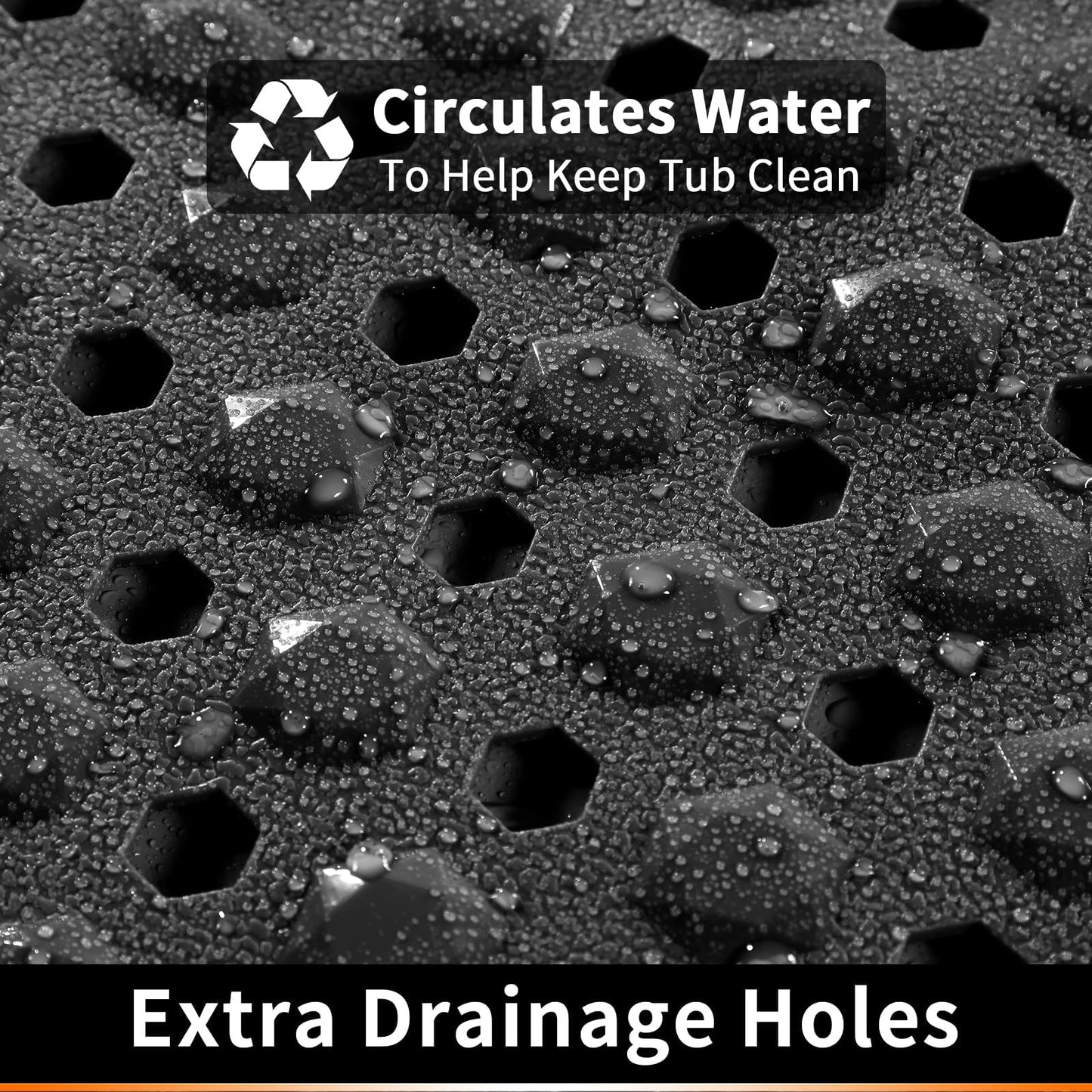 Bath Mat - Large Non Slip Bathtub & Shower Mat with Drain Hole and Suction Cups, Soft on Feet, Machine Washable, Easy Dry (Black, 88 * 40CM)